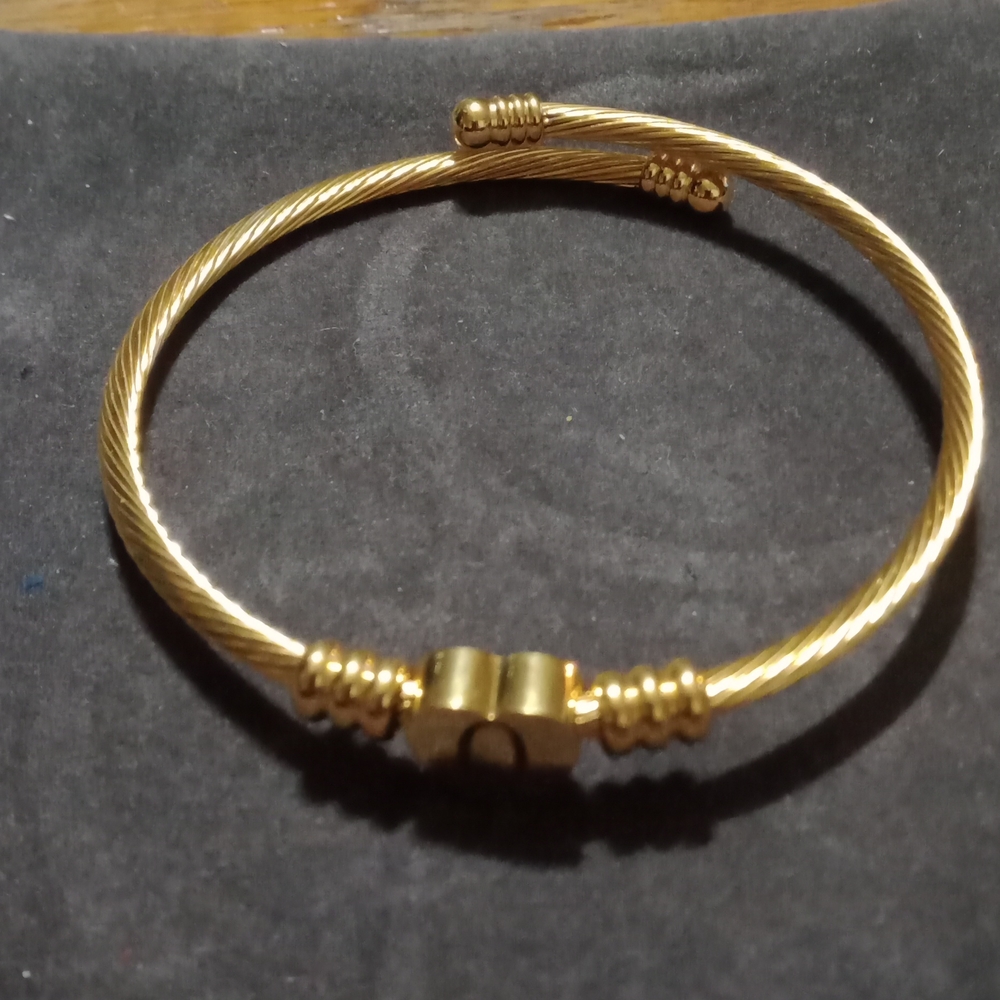 Gold Tone Cuff Bracelet Initial Q